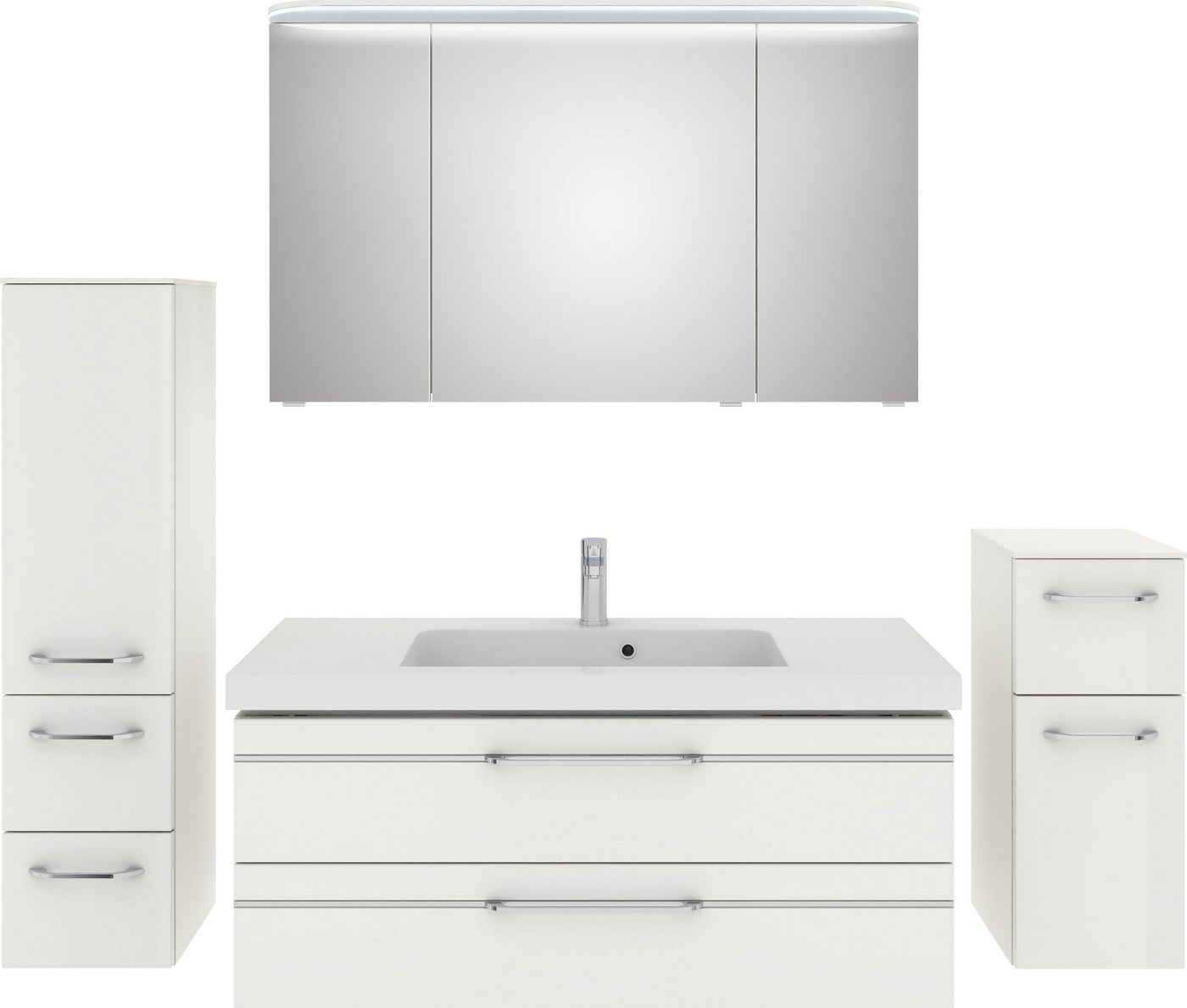 Saphir Badmöbel-Set Balto Sprint 4-teilig, Mineralmarmor-Waschtisch mit LED-Spiegelschrank, (5-St), Unterschrank, Midischrank, inkl. Türdämpfer, 5 Türen, 5 Schubladen von Saphir