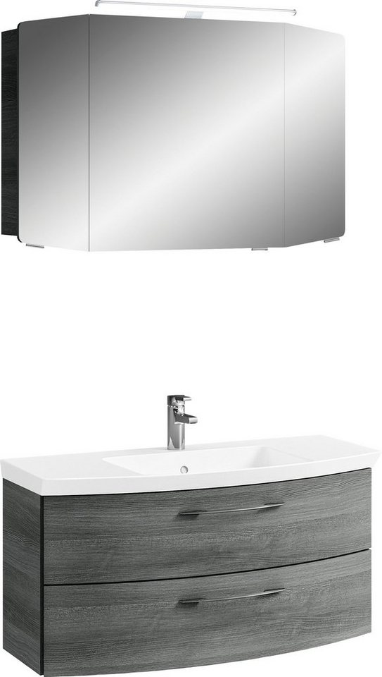 Saphir Badmöbel-Set Cassca Sprint 2-teilig Mineralmarmor-Waschtisch mit LED-Spiegelschrank, (2-St), Waschplatz mit 2 Schubladen, inkl. Dämpfer, 101 cm breit von Saphir