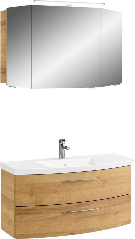 Saphir Badmöbel-Set Cassca Sprint 2-teilig Mineralmarmor-Waschtisch mit LED-Spiegelschrank, (2-St), Waschplatz mit 2 Schubladen, inkl. Dämpfer, 101 cm breit von Saphir