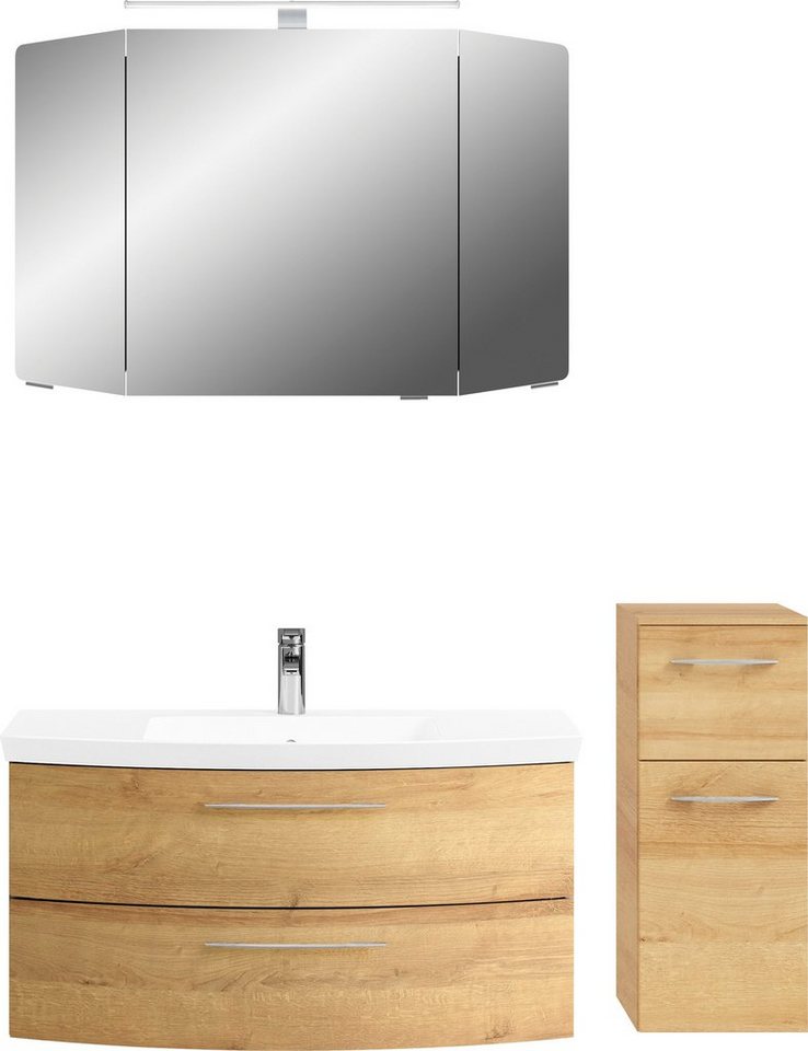 Saphir Badmöbel-Set Cassca Sprint 3-teilig Mineralmarmor-Waschtisch mit LED-Spiegelschrank, (4-St), mit Unterschrank, 4 Türen, 3 Schubladen, inkl. Türdämpfer von Saphir