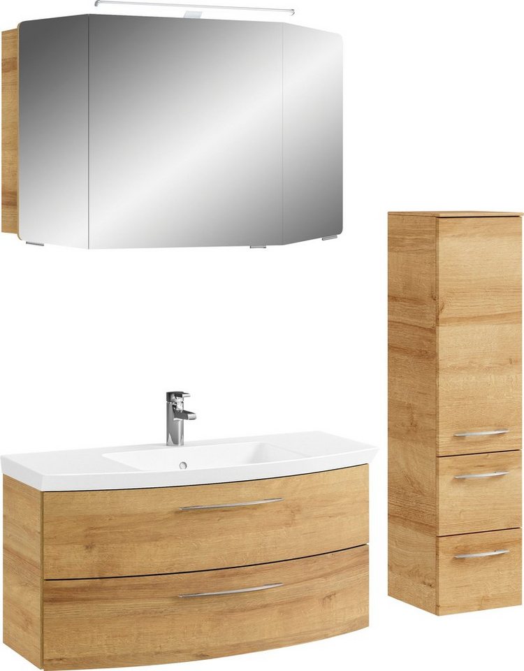 Saphir Badmöbel-Set Cassca Sprint 3-teilig Mineralmarmor-Waschtisch mit LED-Spiegelschrank, (4-St), Midischrank, inkl. Türdämpfer, 4 Türen, 4 Schubladen von Saphir