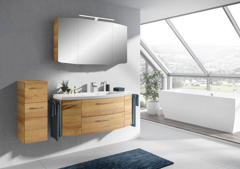 Saphir Badmöbel-Set Cassca Sprint 3-teilig Mineralmarmor-Waschtisch mit LED-Spiegelschrank, (4-St), Unterschrank, inkl. Türdämpfer, 6 Türen, 3 Schubladen von Saphir