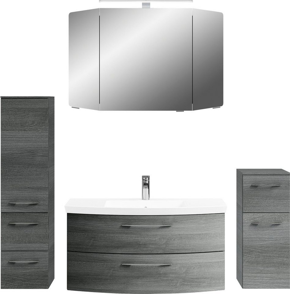 Saphir Badezimmer-Set Cassca Sprint 4-teilig Mineralmarmor-Waschtisch mit LED-Spiegelschrank, (5-St), Midischrank, Unterschrank, inkl. Türdämpfer, 5 Türen, 5 Schubladen von Saphir