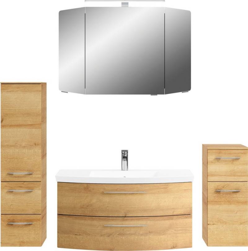 Saphir Badezimmer-Set Cassca Sprint 4-teilig Mineralmarmor-Waschtisch mit LED-Spiegelschrank, (5-St), Midischrank, Unterschrank, inkl. Türdämpfer, 5 Türen, 5 Schubladen von Saphir
