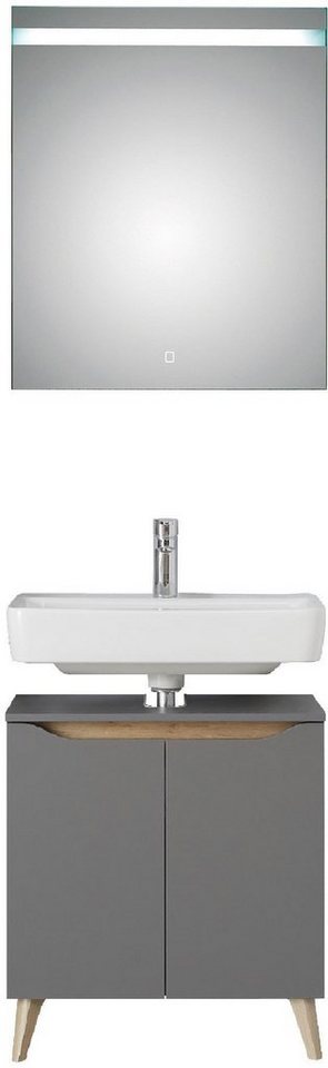 Saphir Badmöbel-Set Quickset 2-teilig, Waschbeckenunterschrank mit LED-Spiegel, (2-St), Waschplatz 60 cm breit, inkl. Türdämpfer, 2 Türen, Bad-Set von Saphir