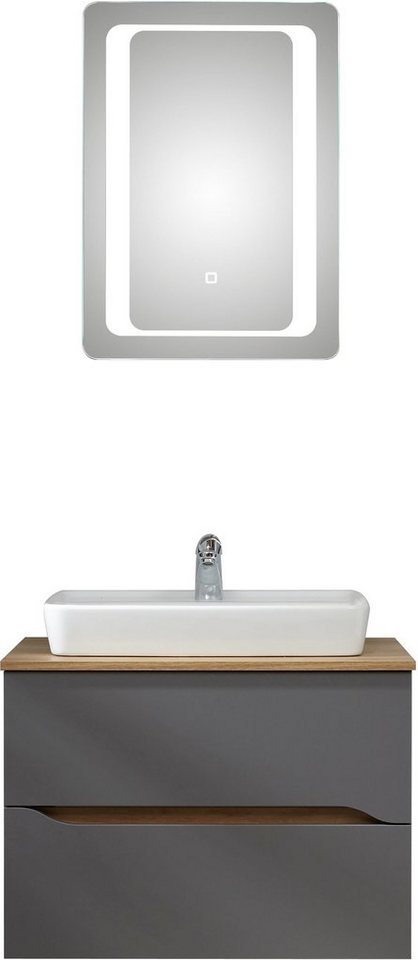 Saphir Badmöbel-Set Quickset 2-teilig, Keramik-Aufsatzbecken mit LED-Spiegel, (4-St), Waschplatz 73 cm breit, inkl. Türdämpfer, 2 Schubladen von Saphir