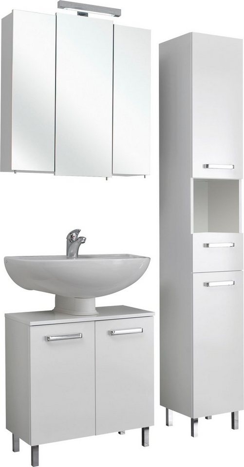 Saphir Badmöbel-Set Quickset 3-teilig, Waschbeckenunterschrank mit LED-Spiegelschrank, (3-St), Waschplatz mit Hochschrank, 7 Türen, 1 Schublade, inkl. Türdämpfer von Saphir