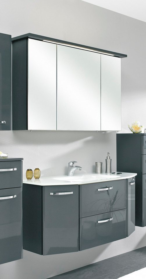 Saphir Badmöbel-Set Quickset 327 2-teilig, Waschplatz und LED-Spiegelschrank, (Set, 2-St), Anthrazit Hochglanz, inkl. Türdämpfer, 5 Türen, 1 Klappe, 1 Schublade von Saphir