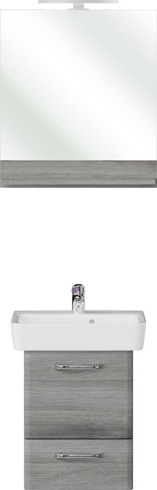Saphir Badmöbel-Set Quickset 2-teilig, Keramikwaschtisch mit LED-Spiegel, 50 cm breit, (4-St), Waschplatz mit 1 Tür, 1 Schublade, inkl. Türdämpfer, Gäste Bad-Set von Saphir