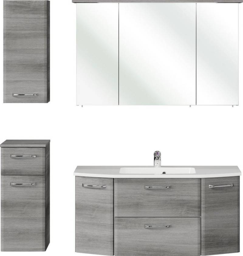 Saphir Badmöbel-Set Quickset 4-teilig, Mineralmarmor-Waschtisch und LED-Spiegelschrank, (5-St), Unterschrank, Hängeschrank, inkl. Türdämpfer, 7 Türen, 1 Klappe von Saphir