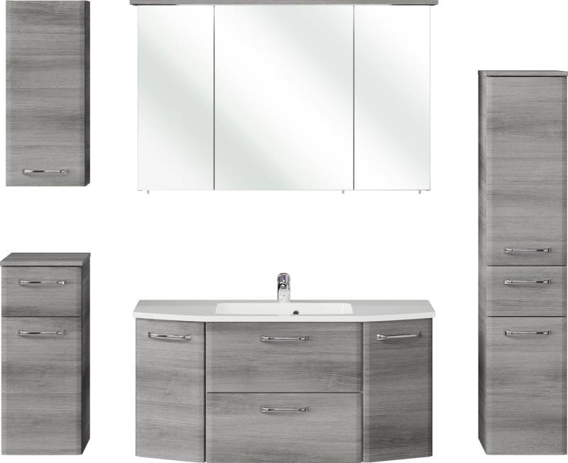 Saphir Badmöbel-Set Quickset 5-teilig, Mineralmarmor-Waschtisch und LED-Spiegelschrank, (6-St), Midischrank, Unterschrank, Hängeschrank, inkl. Türdämpfer von Saphir