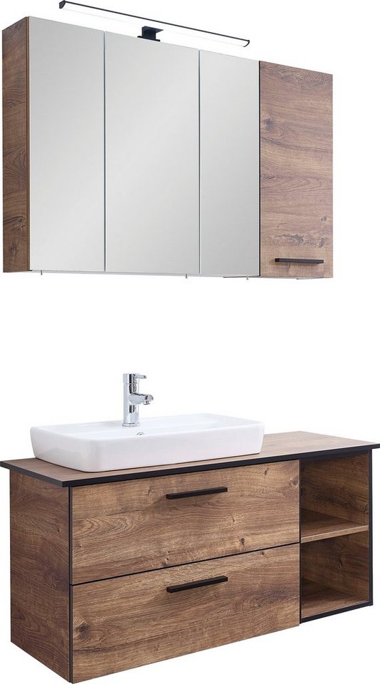 Saphir Badmöbel-Set Quickset 374 3-teilig, Keramik-Aufsatzbecken mit LED-Spiegelschrank, (12-St), Hängeschrank, 4 Türen, 2 Schubladen, inkl. Türdämpfer, Bad-Set von Saphir