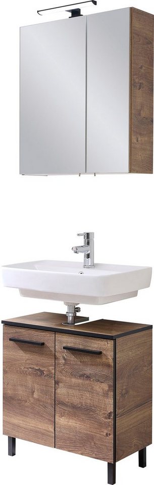 Saphir Badmöbel-Set Quickset 374 Waschbeckenunterschrank mit LED-Spiegelschrank, (4-St), Waschplatz 60 cm breit, inkl. Türdämpfer, 4 Türen, Bad-Set von Saphir