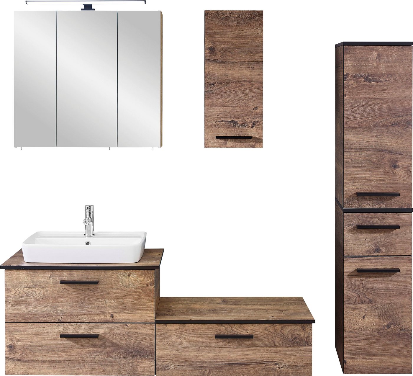 Saphir Badmöbel-Set Quickset 374 6-teilig Keramik-Aufsatzbecken mit LED-Spiegelschrank, (8-St), Unterschrank, Midischrank, Hängeschrank, inkl. Türdämpfer, 6 Türen von Saphir