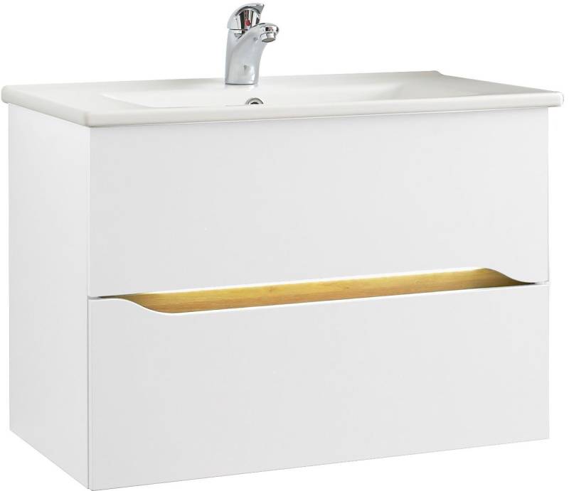 Saphir Badmöbel-Set Quickset Keramikwaschtisch mit Unterschrank, 75 cm breit, (3-St), Waschplatz, Unterschrank mit Waschbecken, 2 Schubladen, grifflos von Saphir