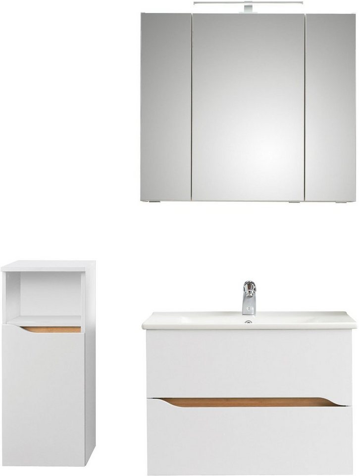 Saphir Badmöbel-Set Quickset 3-teilig, Keramik-Waschtisch und LED-Spiegelschrank, (4-St), Unterschrank, inkl. Türdämpfer, 4 Türen, 1 offenes Fach, Bad-Set von Saphir