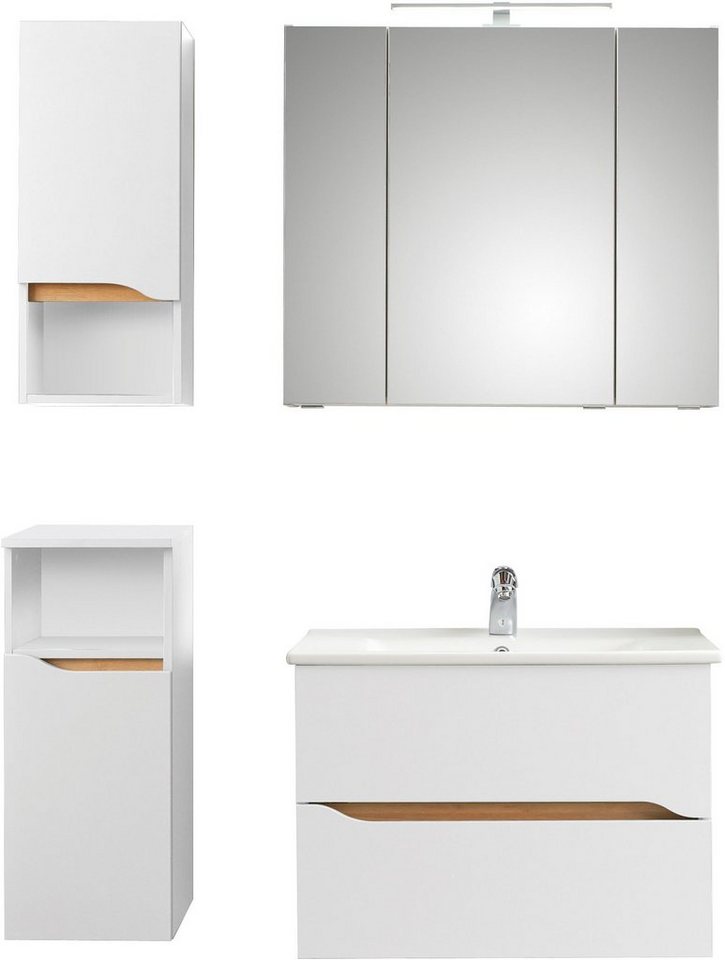 Saphir Badmöbel-Set Quickset 4-teilig, Keramik-Waschtisch und LED-Spiegelschrank, (5-St), Unterschrank, Hängeschrank, inkl. Türdämpfer, 5 Türen, 2 Schubladen von Saphir