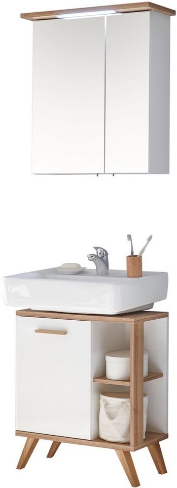 Saphir Badmöbel-Set Quickset 2-teilig, Waschbeckenunterschrank mit LED-Spiegelschrank, (2-St), Waschplatz inkl Türdämpfer, 3 Türen, 2 Einlegeböden, setiliche Ablagen von Saphir