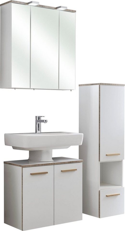 Saphir Badmöbel-Set Quickset 931 3-teilig, Waschbeckenunterschrank mit LED-Spiegelschrank, (Set, 3-St), ohne Waschbecken, mit Midischrank, inkl. Türdämpfer, 6 Türen, 1 Nische von Saphir