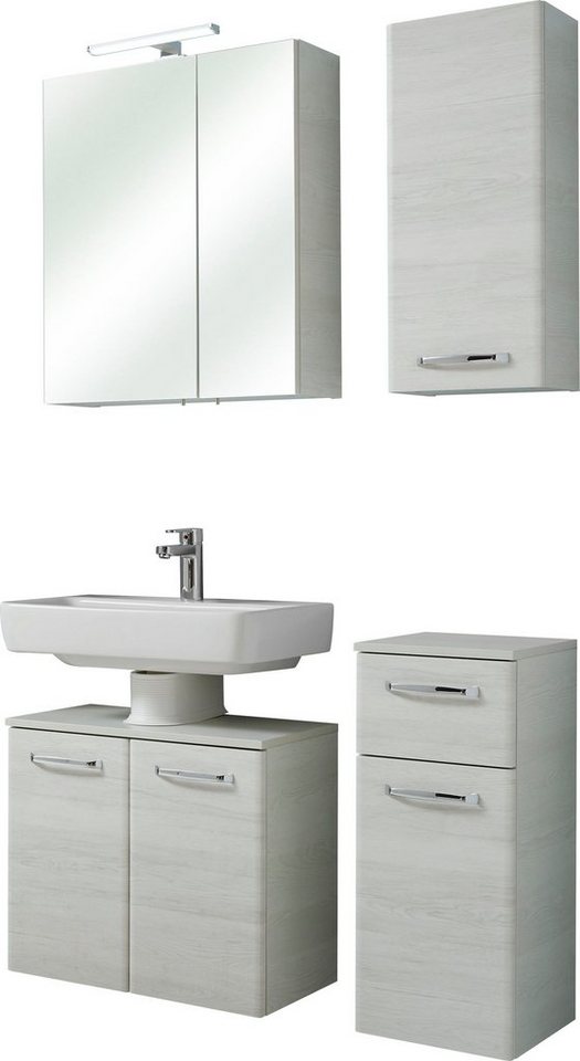 Saphir Badmöbel-Set Quickset 936 4-teilig, Waschbeckenunterschrank mit LED-Spiegelschrank, (Set, 4-St), ohne Waschbecken, inkl. Türdämpfer, 6 Türen, Griffe Chrom Glanz von Saphir