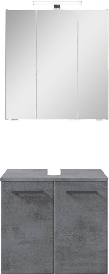 Saphir Badmöbel-Set Quickset 945 2-teilig, Waschbeckenunterschrank mit LED-Spiegelschrank, (2-St), Waschplatz 65 cm breit, 5 Türen, 6 Einlegeböden, inkl. Türdämpfer von Saphir