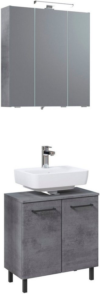 Saphir Badmöbel-Set Quickset 945 2-teilig, Waschbeckenunterschrank mit LED-Spiegelschrank, (2-St), Waschplatz 65 cm breit, 5 Türen, 6 Einlegeböden, inkl. Türdämpfer von Saphir