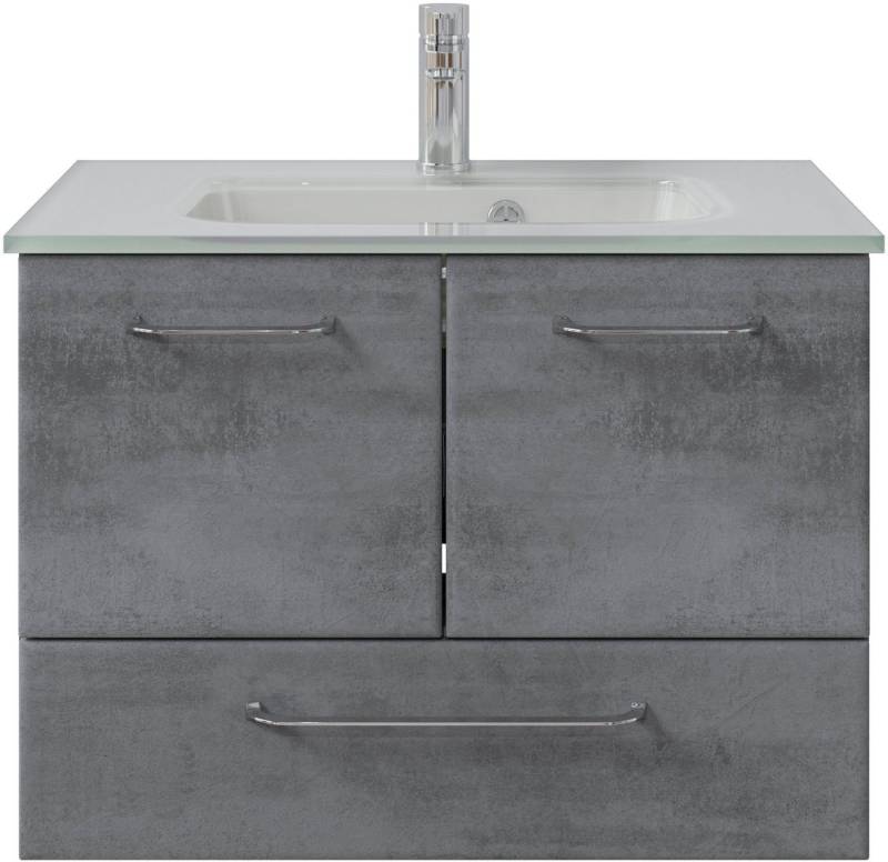 Saphir Badmöbel-Set Quickset 945 Glas-Waschtisch mit Unterschrank, 74 cm breit, Waschplatz, (1-St), 2 Türen, 1 Schublade, inkl. Türdämpfer, Waschtisch Set mit Waschbecken von Saphir