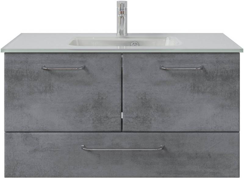 Saphir Badmöbel-Set Quickset 945 Glas-Waschtisch mit Unterschrank, 99 cm breit, Waschplatz, (1-St), 2 Türen, 1 Schublade, inkl. Türdämpfer, Waschtisch Set mit Waschbecken von Saphir
