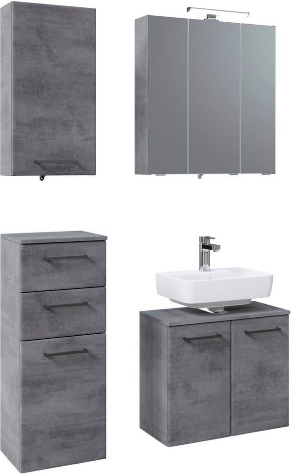 Saphir Badmöbel-Set Quickset 945 4-teilig, Waschbeckenunterschrank und LED-Spiegelschrank, (4-St), Unterschrank, Hängeschrank, 7 Türen, 2 Schubladen, inkl. Türdämpfer von Saphir