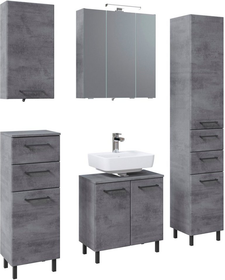 Saphir Badmöbel-Set Quickset 945 5-teilig, Waschbeckenunterschrank mit LED-Spiegelschrank, (5-St), Unterschrank, Hängeschrank, Hochschrank, 9 Türen, inkl. Türdämpfer von Saphir