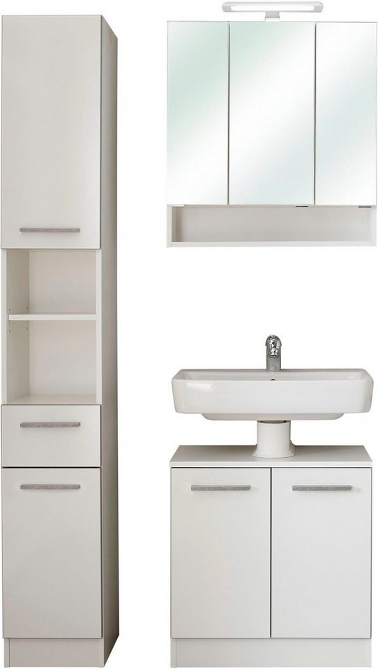 Saphir Badmöbel-Set Quickset 953 3-teilig, Waschbeckenunterschrank und LED-Spiegelschrank, (Set), in Weiß Glanz, Badmöbel inkl. Türdämpfer, ohne Waschbecken, 7 Türen von Saphir