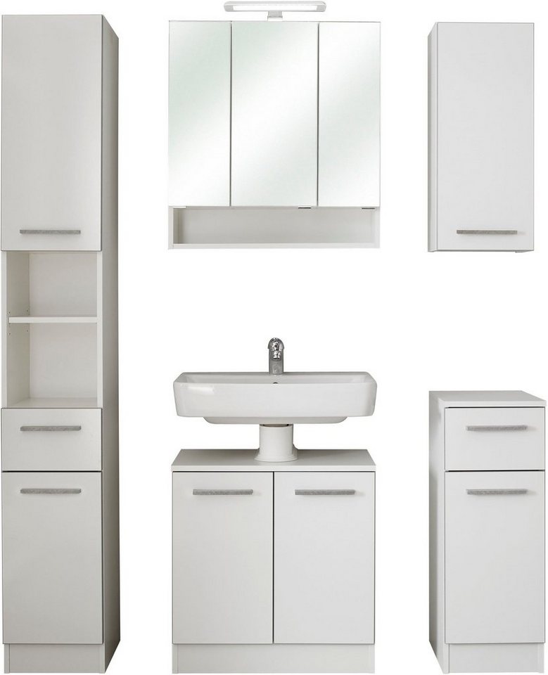 Saphir Badmöbel-Set Quickset 953 5-teilig, Waschbeckenunterschrank und LED-Spiegelschrank, (Set, 5-St), in Weiß Glanz, Badmöbel inkl. Türdämpfer, ohne Waschbecken, 9 Türen von Saphir