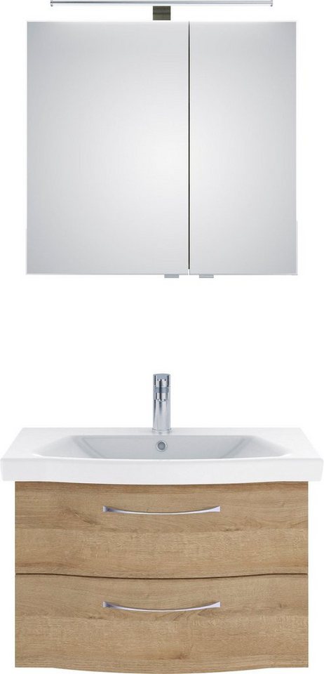 Saphir Badmöbel-Set 6005 Sprint 2-teilig, Keramik-Waschtisch mit LED-Spiegelschrank, (2-St), Waschplatz 82 cm breit, inkl. Türdämpfer, 2 Türen, 2 Schubladen von Saphir