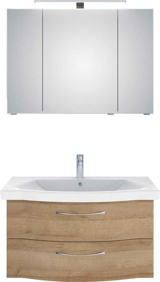 Saphir Badmöbel-Set 6005 Sprint 2-teilig, Keramik-Waschtisch mit LED-Spiegelschrank, (2-St), Waschplatz 98 cm breit, inkl. Türdämpfer, 3 Türen, 2 Schubladen von Saphir