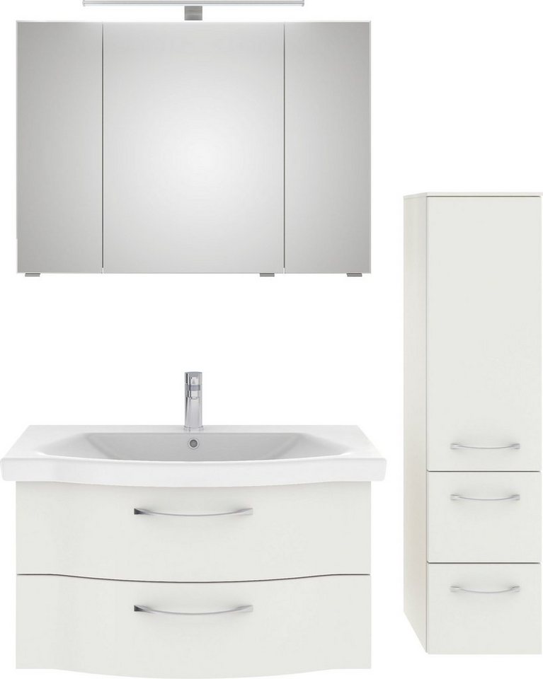 Saphir Badmöbel-Set 6005 Sprint 3-teilig, Keramik-Waschtisch mit LED-Spiegelschrank, (4-St), Midischrank, inkl. Türdämpfer, 4 Türen, 4 Schubladen, Bad-Set von Saphir