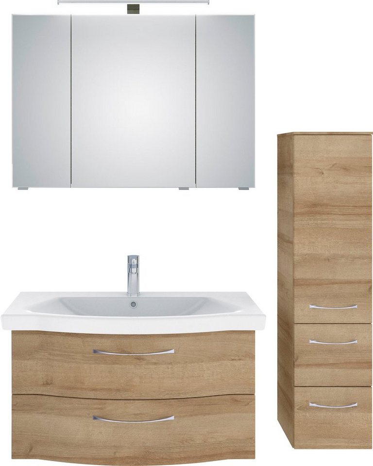 Saphir Badmöbel-Set 6005 Sprint 3-teilig, Keramik-Waschtisch mit LED-Spiegelschrank, (4-St), Midischrank, inkl. Türdämpfer, 4 Türen, 4 Schubladen, Bad-Set von Saphir