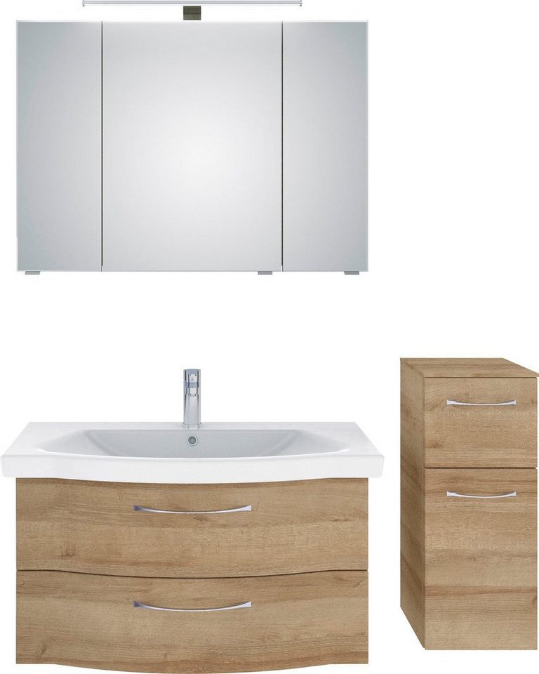 Saphir Badmöbel-Set 6005 Sprint 3-teilig, Keramik-Waschtisch mit LED-Spiegelschrank, (4-St), Unterschrank, inkl. Türdämpfer, 4 Türen, 3 Schubladen, Bad-Set von Saphir