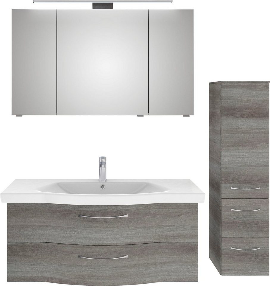 Saphir Badmöbel-Set 6005 Sprint 3-teilig, Keramik-Waschtisch mit LED-Spiegelschrank, (4-St), Midischrank, inkl. Türdämpfer, 4 Türen, 4 Schubladen, Bad-Set von Saphir