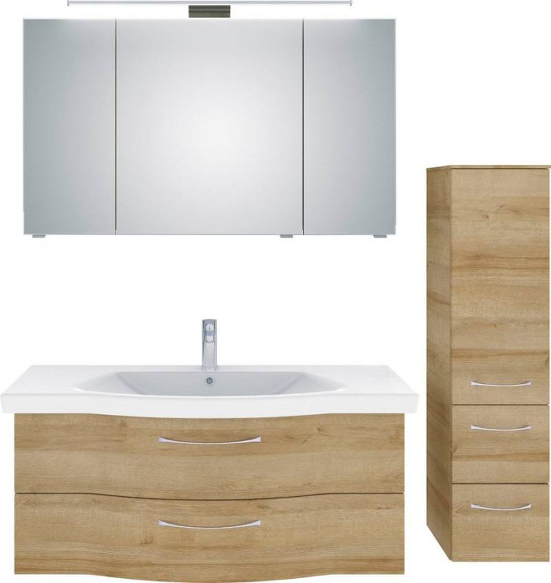Saphir Badmöbel-Set 6005 Sprint 3-teilig, Keramik-Waschtisch mit LED-Spiegelschrank, (4-St), Midischrank, inkl. Türdämpfer, 4 Türen, 4 Schubladen, Bad-Set von Saphir
