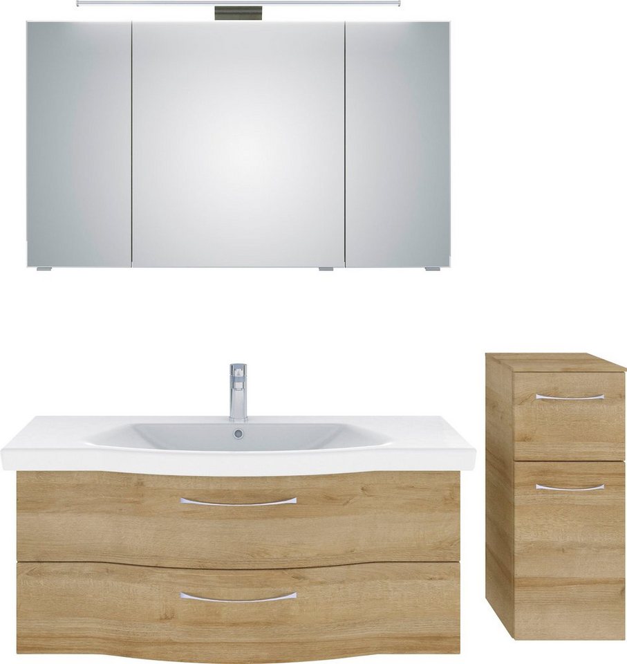 Saphir Badmöbel-Set 6005 Sprint 3-teilig, Keramik-Waschtisch mit LED-Spiegelschrank, (4-St), Unterschrank, inkl. Türdämpfer, 4 Türen, 3 Schubladen, Bad-Set von Saphir