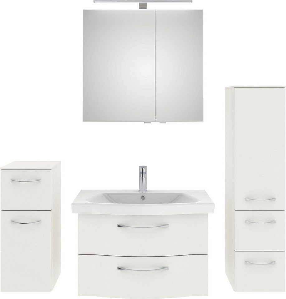 Saphir Badmöbel-Set 6005 Sprint 4-teilig, Keramik-Waschtisch mit LED-Spiegelschrank, (5-St), Unterschrank, Midischrank, inkl. Türdämpfer, 4 Türen, 5 Schubladen von Saphir