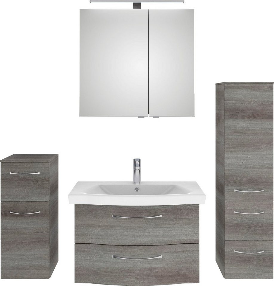 Saphir Badmöbel-Set 6005 Sprint 4-teilig, Keramik-Waschtisch mit LED-Spiegelschrank, (5-St), Unterschrank, Midischrank, inkl. Türdämpfer, 4 Türen, 5 Schubladen von Saphir