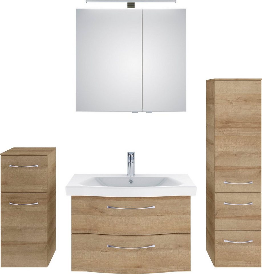 Saphir Badmöbel-Set 6005 Sprint 4-teilig, Keramik-Waschtisch mit LED-Spiegelschrank, (5-St), Unterschrank, Midischrank, inkl. Türdämpfer, 4 Türen, 5 Schubladen von Saphir