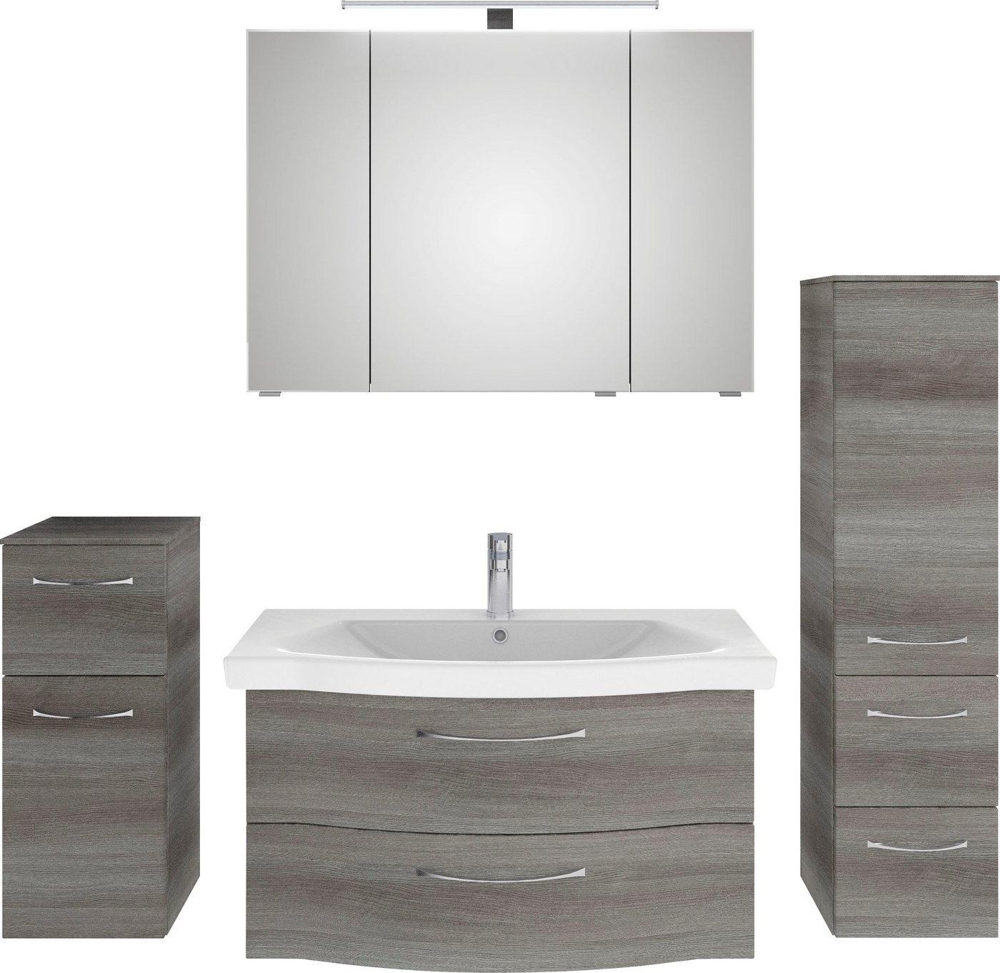 Saphir Badmöbel-Set 6005 Sprint 4-teilig, Keramik-Waschtisch mit LED-Spiegelschrank, (5-St), Unterschrank, Midischrank, inkl. Türdämpfer, 5 Türen, 5 Schubladen von Saphir