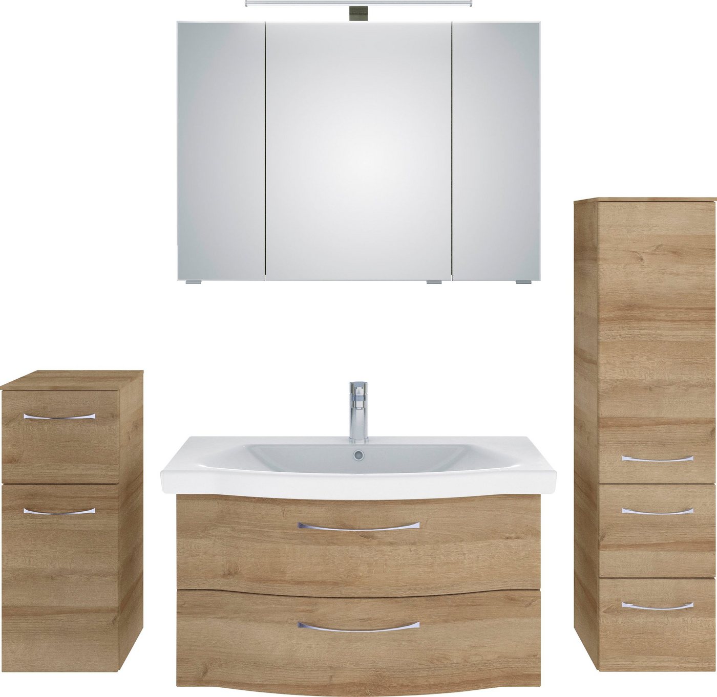 Saphir Badmöbel-Set 6005 Sprint 4-teilig, Keramik-Waschtisch mit LED-Spiegelschrank, (5-St), Unterschrank, Midischrank, inkl. Türdämpfer, 5 Türen, 5 Schubladen von Saphir