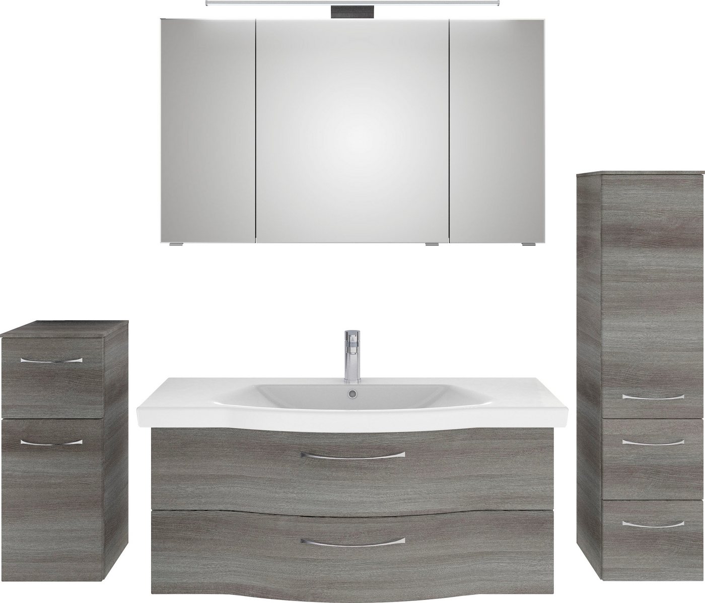 Saphir Badmöbel-Set 6005 Sprint 4-teilig, Keramik-Waschtisch mit LED-Spiegelschrank, (5-St), Unterschrank, Midischrank, inkl. Türdämpfer, 5 Türen, 5 Schubladen von Saphir