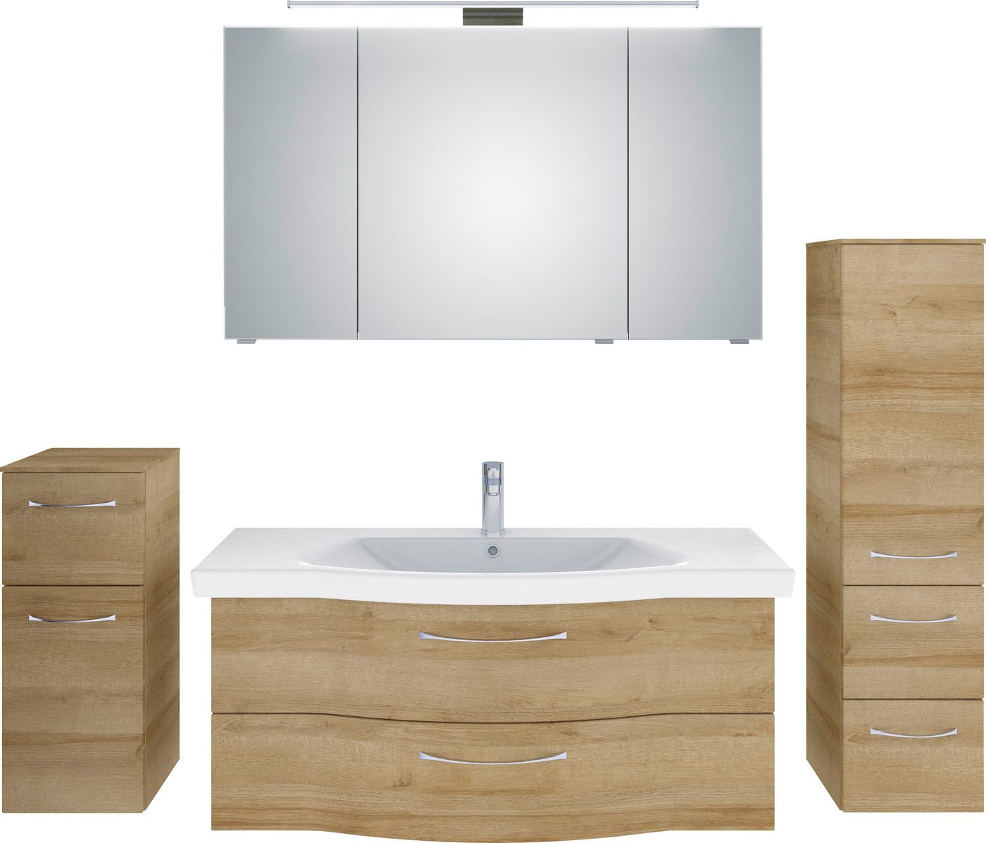 Saphir Badmöbel-Set 6005 Sprint 4-teilig, Keramik-Waschtisch mit LED-Spiegelschrank, (5-St), Unterschrank, Midischrank, inkl. Türdämpfer, 5 Türen, 5 Schubladen von Saphir