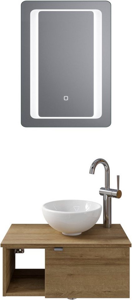 Saphir Badmöbel-Set Serie 6915, (4-St), Gäste-Bad, 61 cm breit, mit LED-Spiegel, offenem Fach und 1 Tür von Saphir