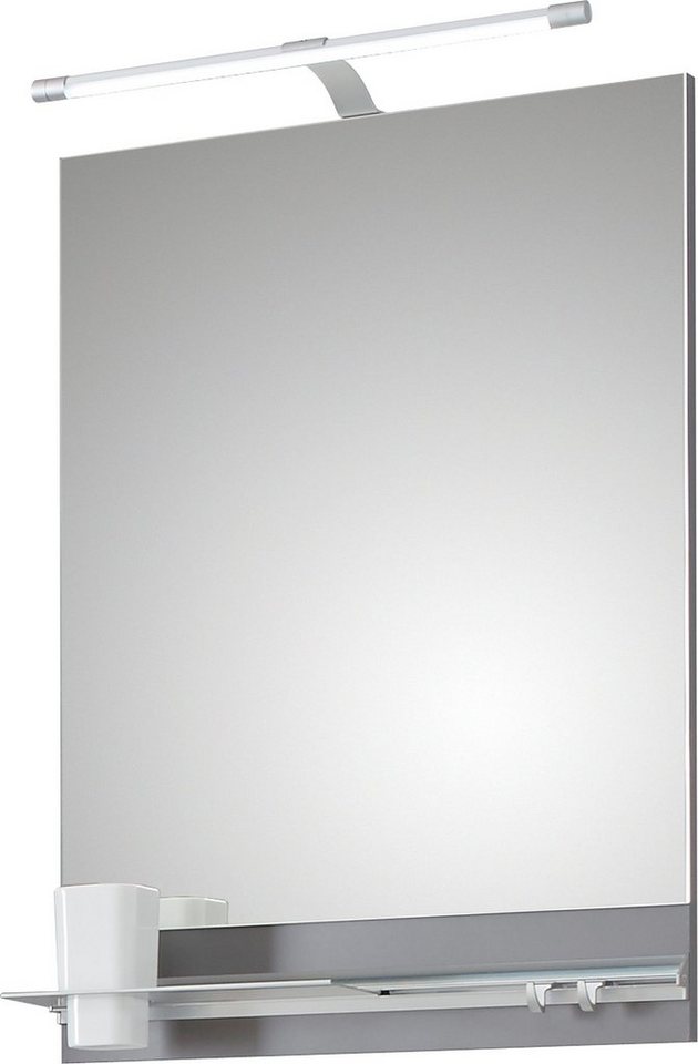 Saphir Badspiegel Quickset 357 Spiegel 50 cm breit, 70 cm hoch, LED-Beleuchtung, 330LM (Set), Flächenspiegel Quarzgrau Matt, rechteckig, inkl. 1 Becher, 2 Haken von Saphir