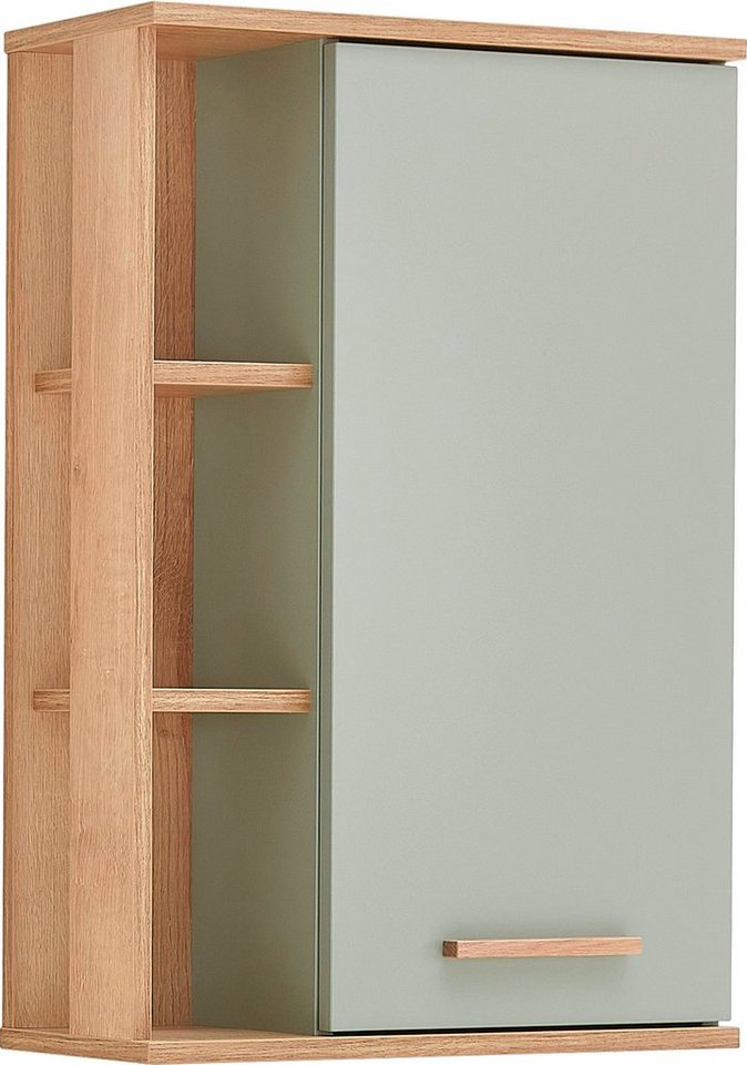 Saphir Hängeschrank Quickset Badschrank 50,5 cm breit mit 1 Tür und 2 Glas-Einlegeböden Badezimmer-Hängeschrank inkl. Türdämpfer, Holzgriffe von Saphir